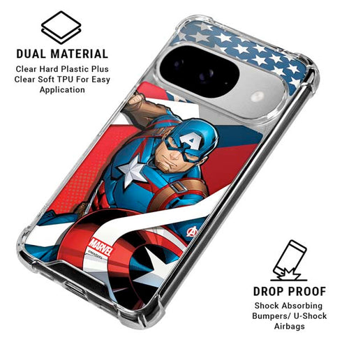 Marvel Captain America Action Pose Google Pixel 10 Clear Case